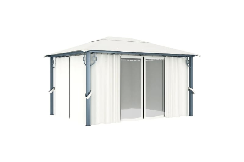 Paviljong med gardin 400 x 300 cm kremhvit aluminium - Hagemøbler - Solbeskyttelse - Paviljonger - Komplett paviljong