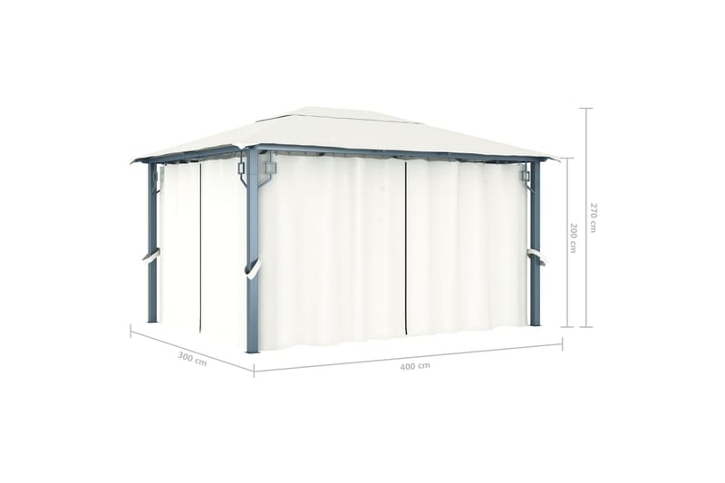 Paviljong med gardin 400 x 300 cm kremhvit aluminium - Hagemøbler - Solbeskyttelse - Paviljonger - Komplett paviljong