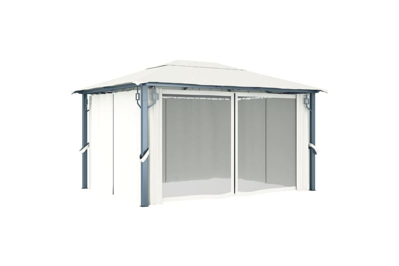 Paviljong med gardin 400 x 300 cm kremhvit aluminium - Hagemøbler - Solbeskyttelse - Paviljonger - Komplett paviljong