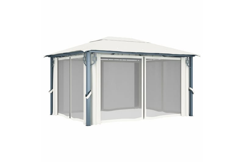 Paviljong med gardin 400 x 300 cm kremhvit aluminium - Hagemøbler - Solbeskyttelse - Paviljonger - Komplett paviljong