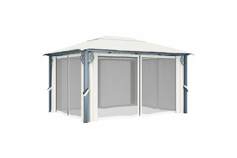 Paviljong med gardin 400 x 300 cm kremhvit aluminium - Komplett paviljong