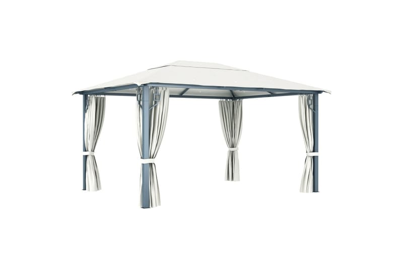 Paviljong med gardin 400 x 300 cm kremhvit aluminium - Hagemøbler - Solbeskyttelse - Paviljonger - Komplett paviljong