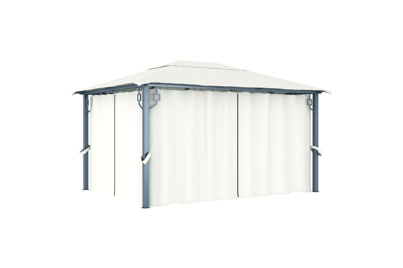 Paviljong med gardin 400 x 300 cm kremhvit aluminium - Hagemøbler - Solbeskyttelse - Paviljonger - Komplett paviljong