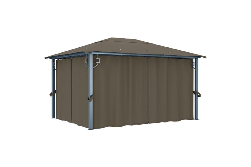 Paviljong med gardin 400x300 cm gråbrun aluminium - Taupe - Hagemøbler - Solbeskyttelse - Paviljonger - Komplett paviljong