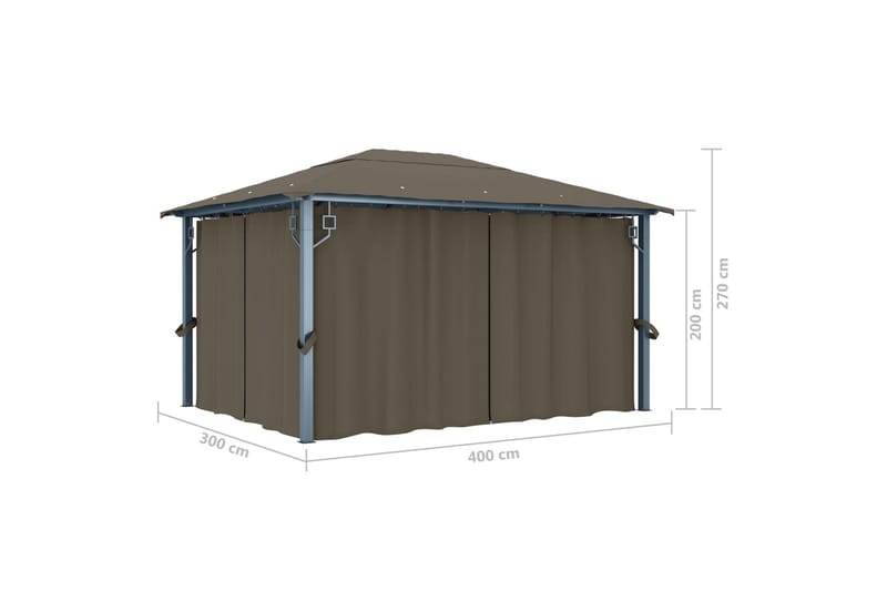 Paviljong med gardin 400x300 cm gråbrun aluminium - Taupe - Hagemøbler - Solbeskyttelse - Paviljonger - Komplett paviljong