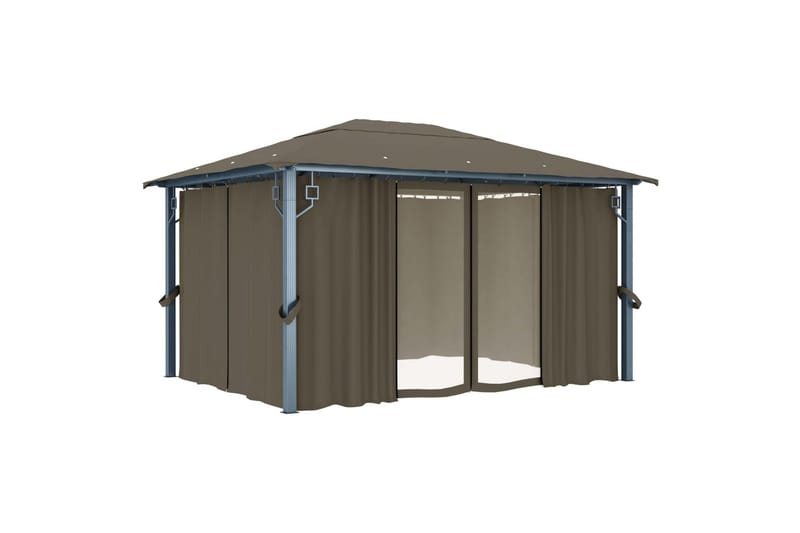 Paviljong med gardin 400x300 cm gråbrun aluminium - Taupe - Hagemøbler - Solbeskyttelse - Paviljonger - Komplett paviljong