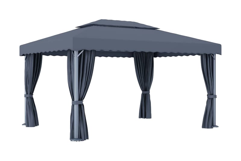 Paviljong med gardin 4x3 m antrasitt aluminium - Grå - Hagemøbler - Solbeskyttelse - Paviljonger - Komplett paviljong