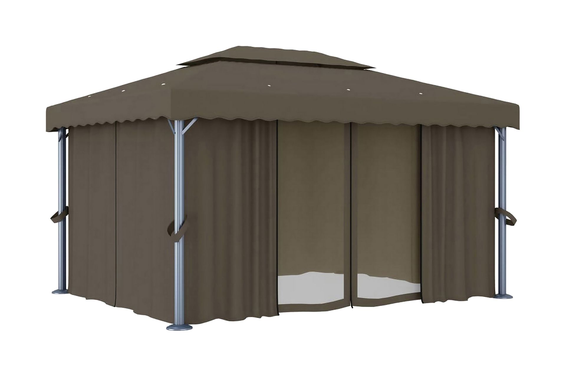 Paviljong med gardin 4x3 m gråbrun aluminium - Taupe - Hagemøbler - Solbeskyttelse - Paviljonger - Komplett paviljong