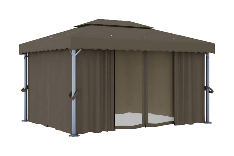 Paviljong med gardin 4x3 m gråbrun aluminium - Taupe - Hagemøbler - Solbeskyttelse - Paviljonger - Komplett paviljong