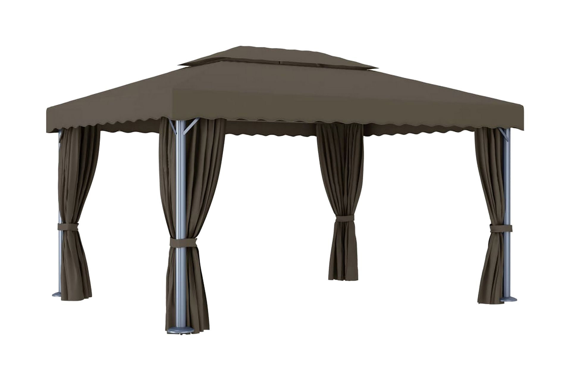Paviljong med gardin 4x3 m gråbrun aluminium - Taupe - Hagemøbler - Solbeskyttelse - Paviljonger - Komplett paviljong