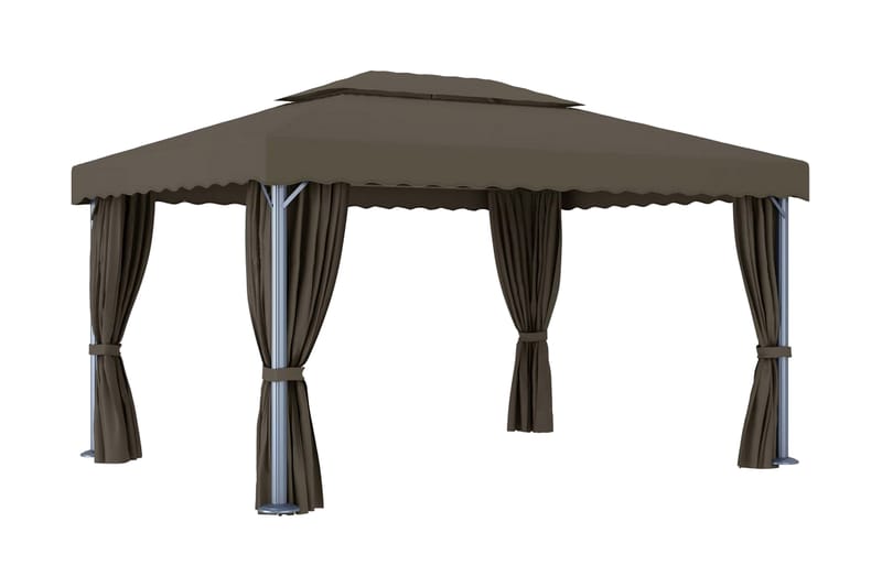 Paviljong med gardin 4x3 m gråbrun aluminium - Taupe - Hagemøbler - Solbeskyttelse - Paviljonger - Komplett paviljong