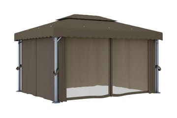 Paviljong med gardin 4x3 m gråbrun aluminium - Taupe - Hagemøbler - Solbeskyttelse - Paviljonger - Komplett paviljong
