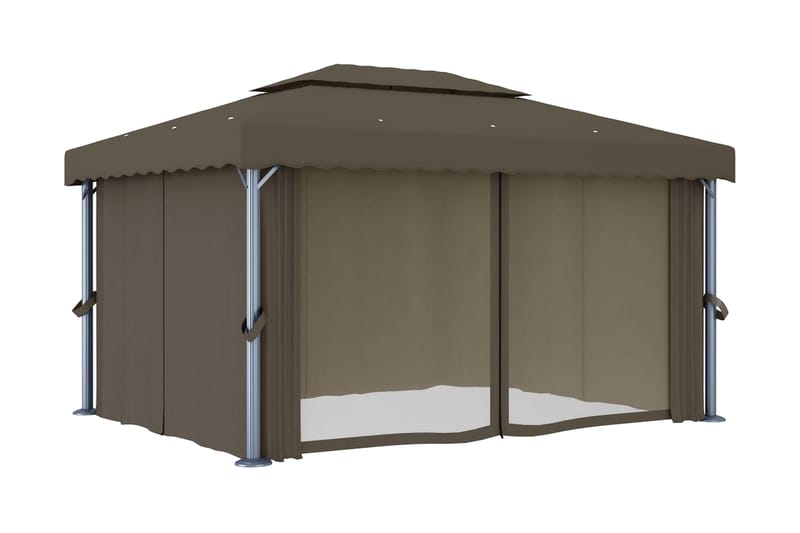 Paviljong med gardin 4x3 m gråbrun aluminium - Taupe - Hagemøbler - Solbeskyttelse - Paviljonger - Komplett paviljong