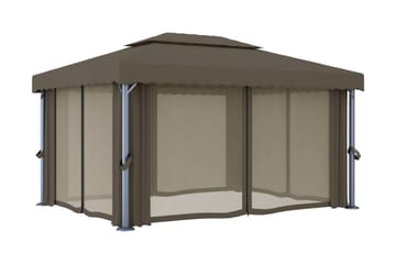 Paviljong med gardin 4x3 m gråbrun aluminium - Taupe - Hagemøbler - Solbeskyttelse - Paviljonger - Komplett paviljong