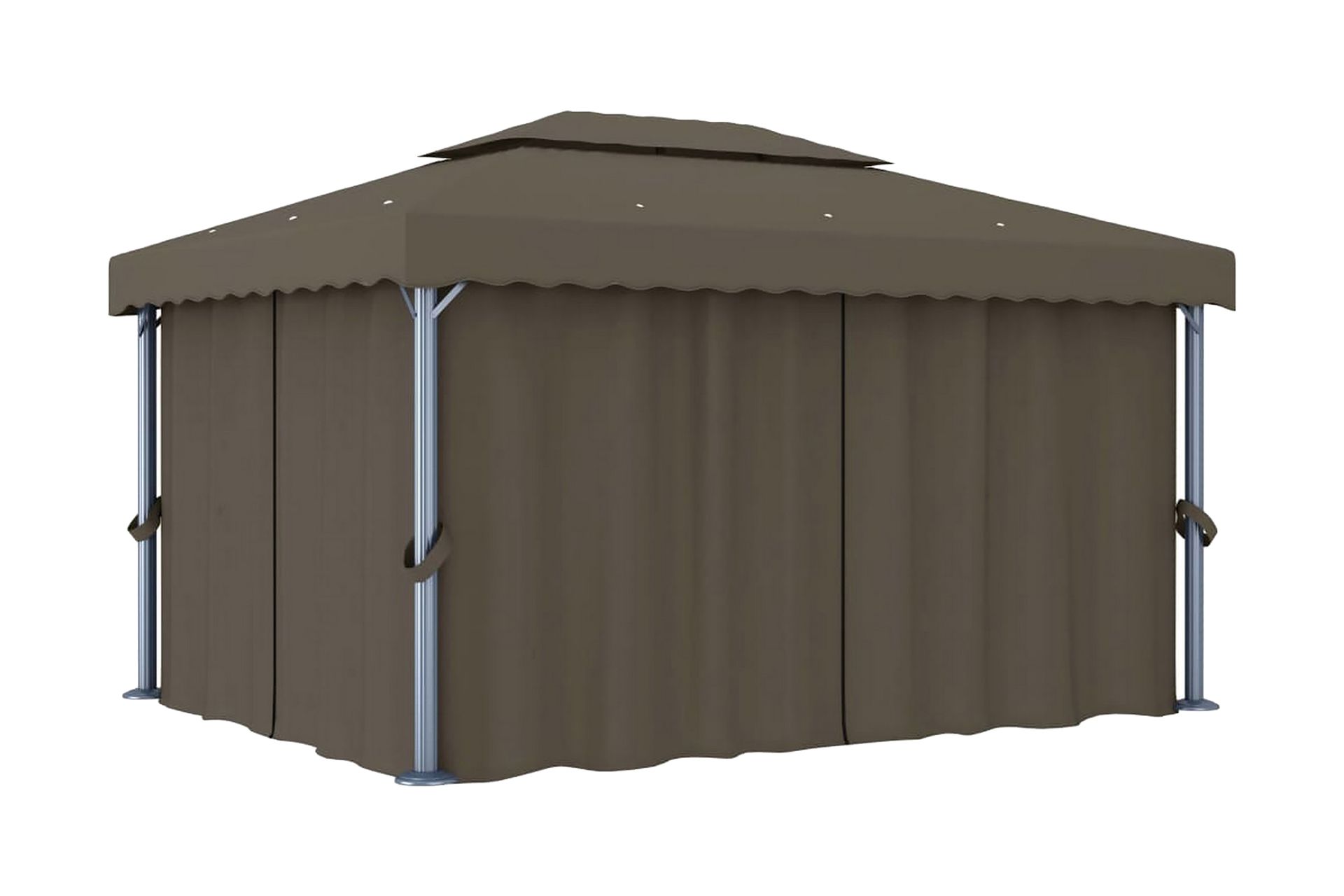 Paviljong med gardin 4x3 m gråbrun aluminium - Taupe - Hagemøbler - Solbeskyttelse - Paviljonger - Komplett paviljong