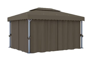 Paviljong med gardin 4x3 m gråbrun aluminium - Taupe - Hagemøbler - Solbeskyttelse - Paviljonger - Komplett paviljong