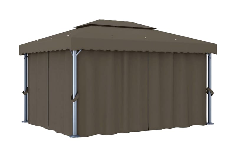 Paviljong med gardin 4x3 m gråbrun aluminium - Taupe - Hagemøbler - Solbeskyttelse - Paviljonger - Komplett paviljong
