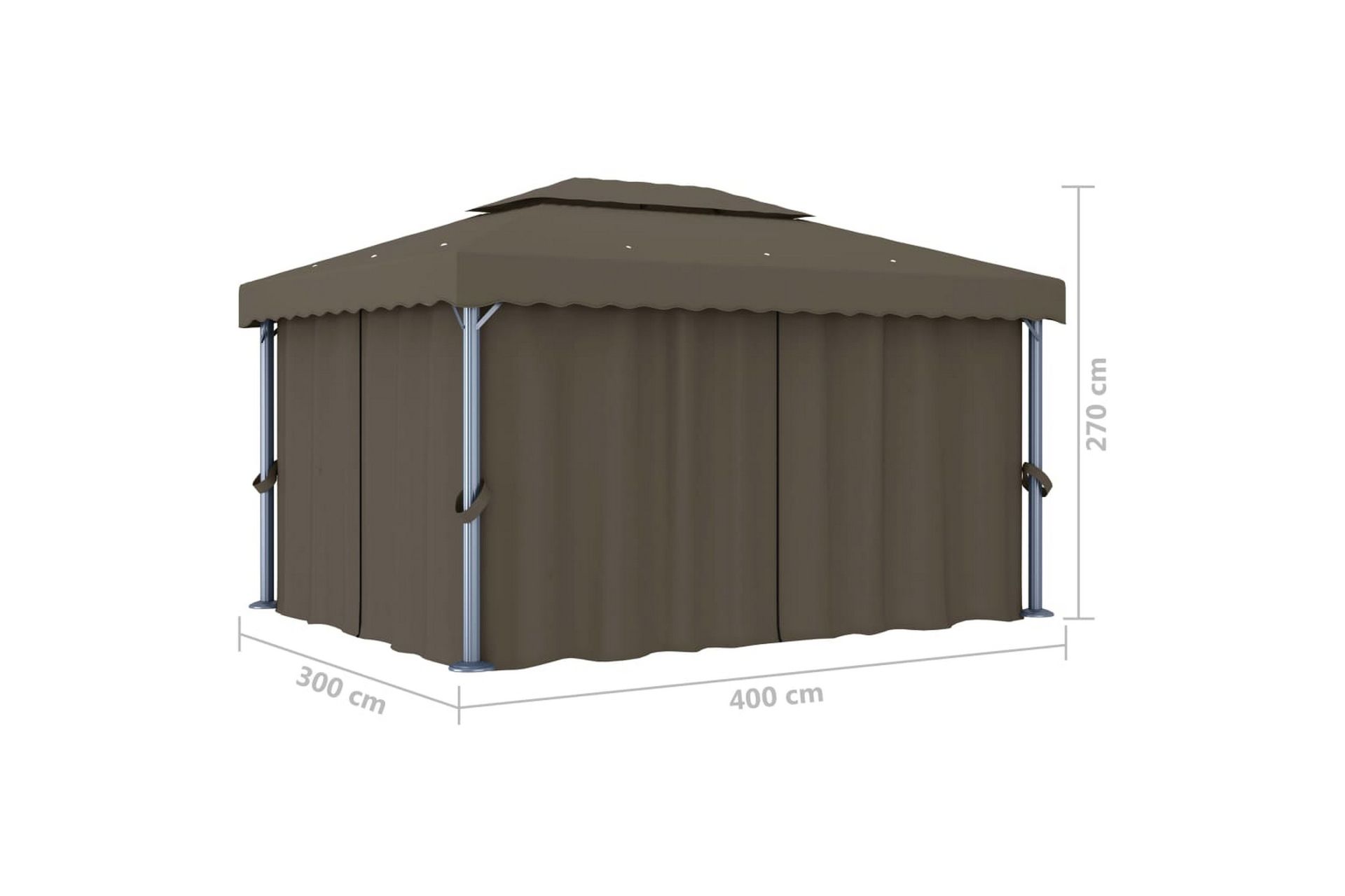 Paviljong med gardin 4x3 m gråbrun aluminium - Taupe - Hagemøbler - Solbeskyttelse - Paviljonger - Komplett paviljong