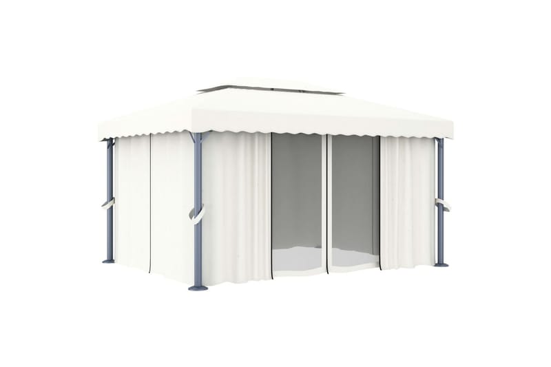 Paviljong med gardin 4x3 m kremhvit aluminium - Krem - Hagemøbler - Solbeskyttelse - Paviljonger - Komplett paviljong