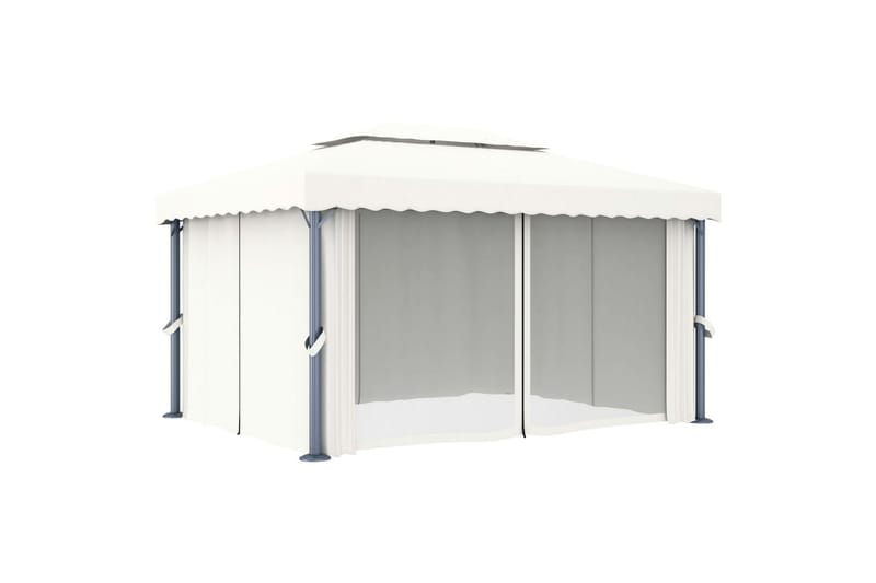 Paviljong med gardin 4x3 m kremhvit aluminium - Krem - Hagemøbler - Solbeskyttelse - Paviljonger - Komplett paviljong