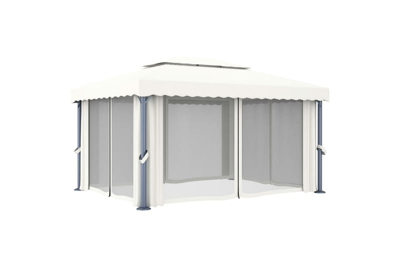 Paviljong med gardin 4x3 m kremhvit aluminium - Krem - Hagemøbler - Solbeskyttelse - Paviljonger - Komplett paviljong