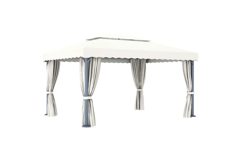 Paviljong med gardin 4x3 m kremhvit aluminium - Krem - Hagemøbler - Solbeskyttelse - Paviljonger - Komplett paviljong