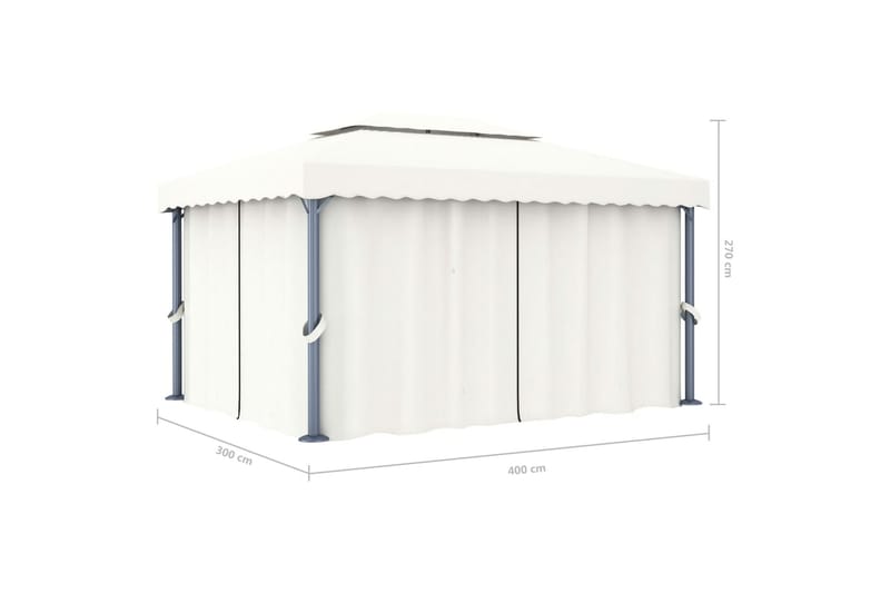Paviljong med gardin 4x3 m kremhvit aluminium - Krem - Hagemøbler - Solbeskyttelse - Paviljonger - Komplett paviljong