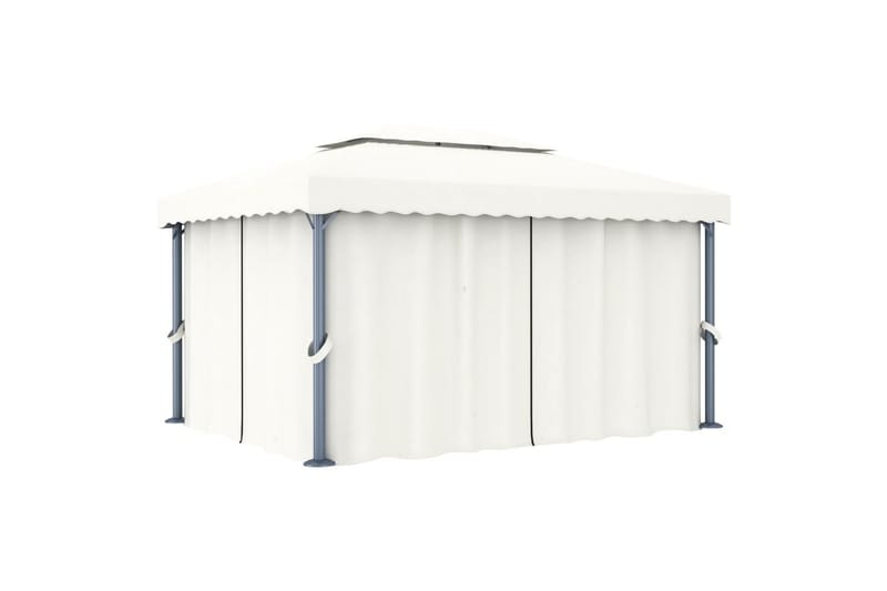 Paviljong med gardin 4x3 m kremhvit aluminium - Krem - Hagemøbler - Solbeskyttelse - Paviljonger - Komplett paviljong