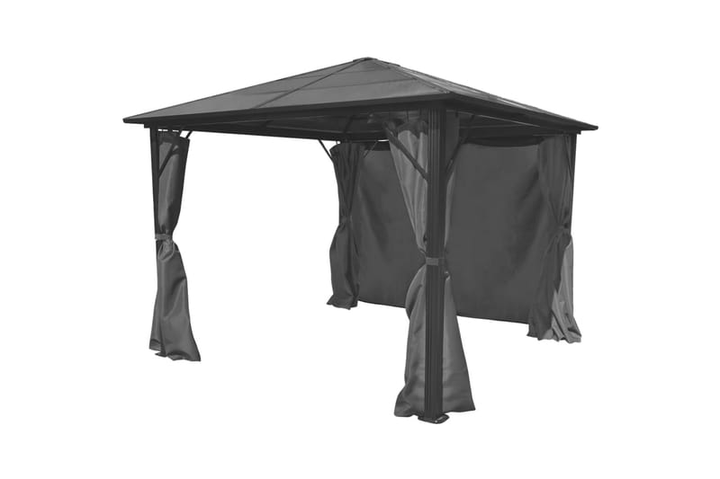 Paviljong med gardin antrasitt aluminium 300x300 cm - Grå - Hagemøbler - Solbeskyttelse - Paviljonger - Komplett paviljong
