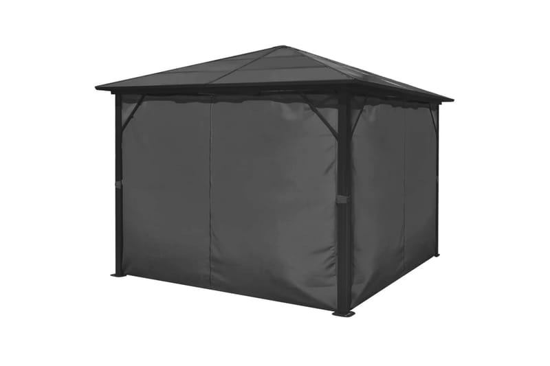 Paviljong med gardin antrasitt aluminium 300x300 cm - Grå - Hagemøbler - Solbeskyttelse - Paviljonger - Komplett paviljong