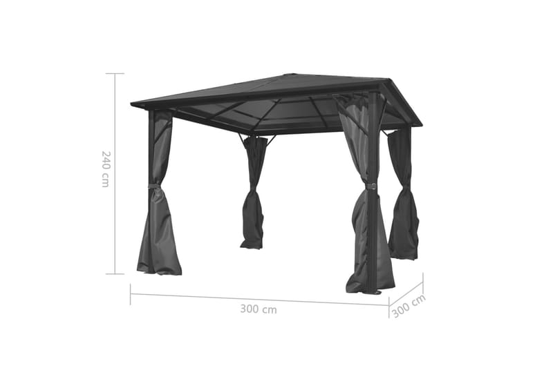 Paviljong med gardin antrasitt aluminium 300x300 cm - Grå - Hagemøbler - Solbeskyttelse - Paviljonger - Komplett paviljong
