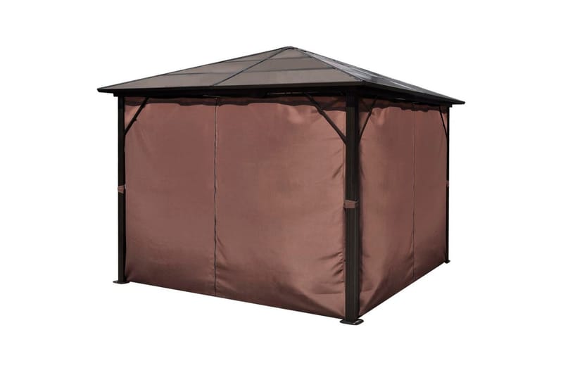 Paviljong med gardin brun aluminium 300 x 300 cm - Hagemøbler - Solbeskyttelse - Paviljonger - Komplett paviljong