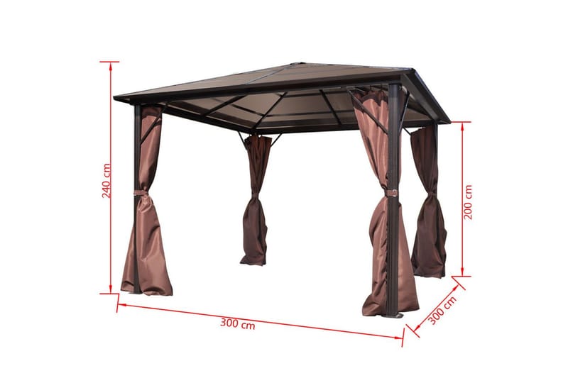 Paviljong med gardin brun aluminium 300 x 300 cm - Hagemøbler - Solbeskyttelse - Paviljonger - Komplett paviljong