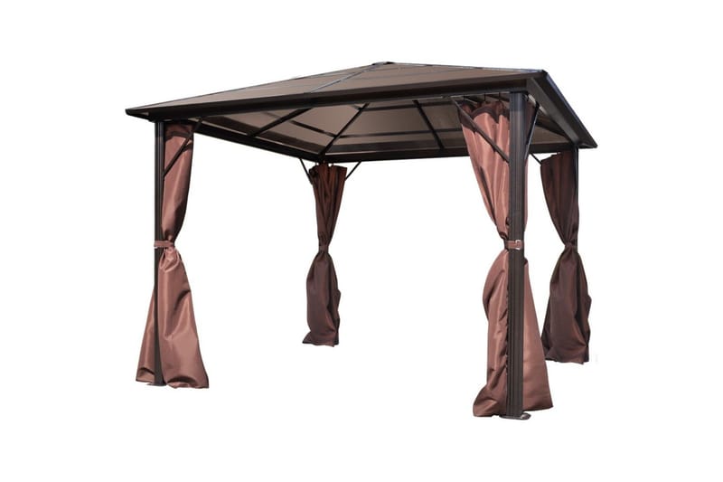 Paviljong med gardin brun aluminium 300 x 300 cm - Hagemøbler - Solbeskyttelse - Paviljonger - Komplett paviljong