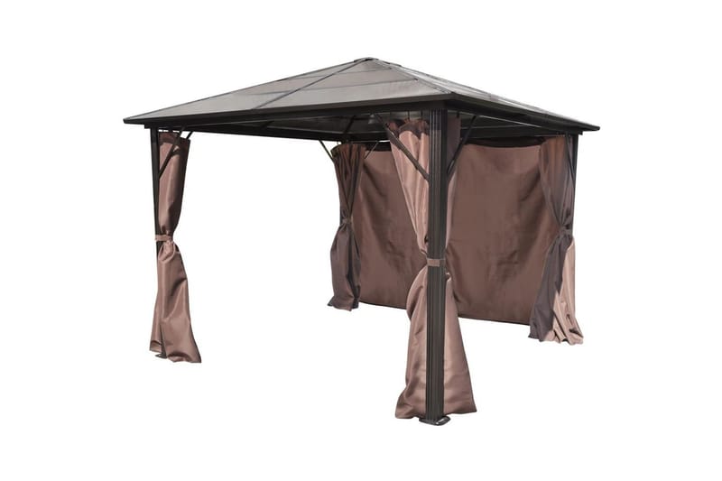 Paviljong med gardin brun aluminium 300 x 300 cm - Hagemøbler - Solbeskyttelse - Paviljonger - Komplett paviljong
