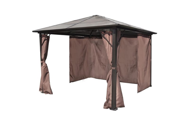 Paviljong med gardin brun aluminium 300 x 300 cm - Hagemøbler - Solbeskyttelse - Paviljonger - Komplett paviljong