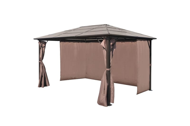 Paviljong med gardin brun aluminium 400 x 300 cm - Hagemøbler - Solbeskyttelse - Paviljonger - Komplett paviljong