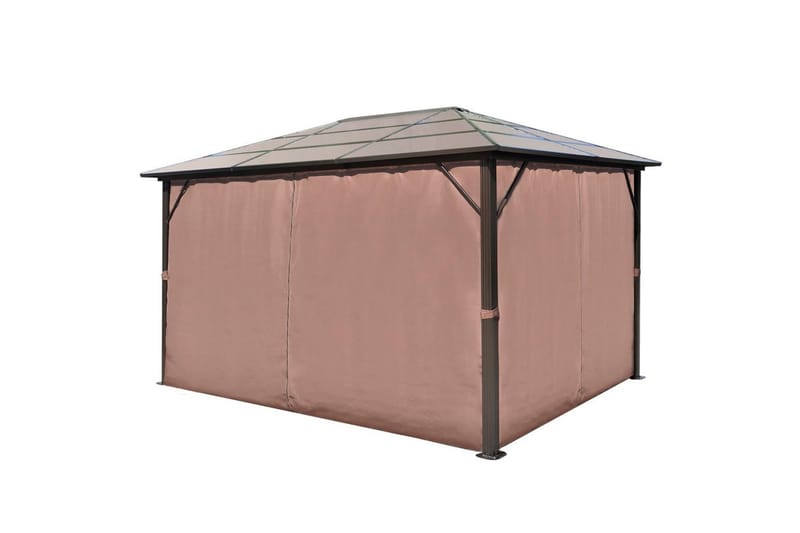 Paviljong med gardin brun aluminium 400 x 300 cm - Hagemøbler - Solbeskyttelse - Paviljonger - Komplett paviljong