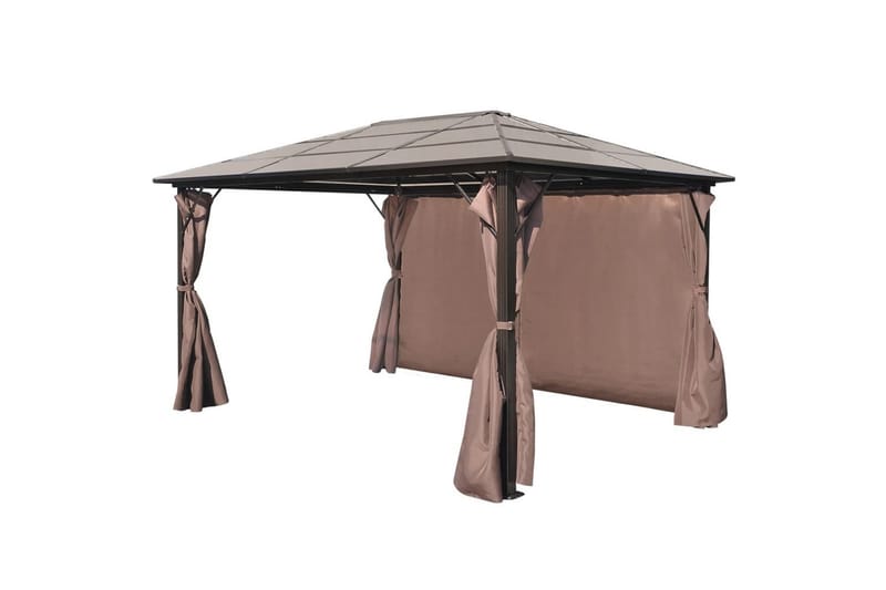 Paviljong med gardin brun aluminium 400 x 300 cm - Hagemøbler - Solbeskyttelse - Paviljonger - Komplett paviljong