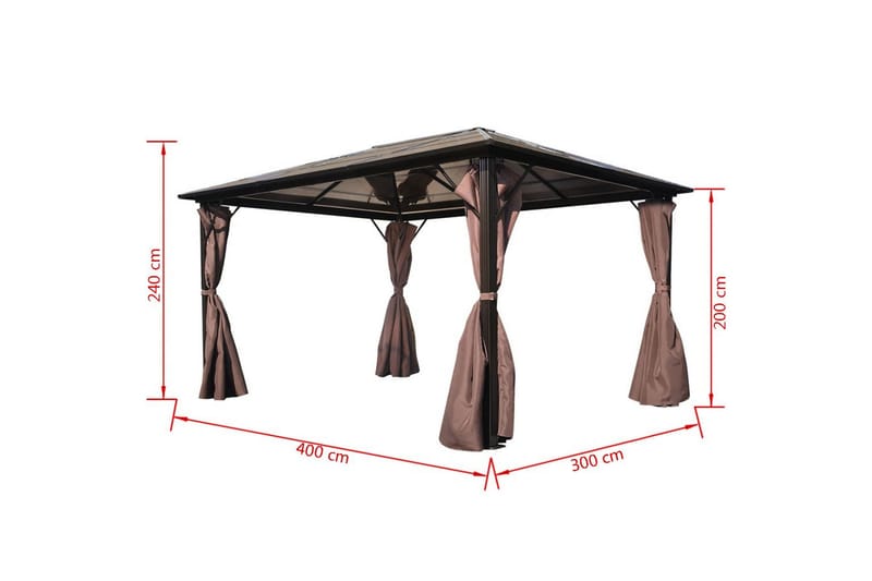 Paviljong med gardin brun aluminium 400 x 300 cm - Hagemøbler - Solbeskyttelse - Paviljonger - Komplett paviljong
