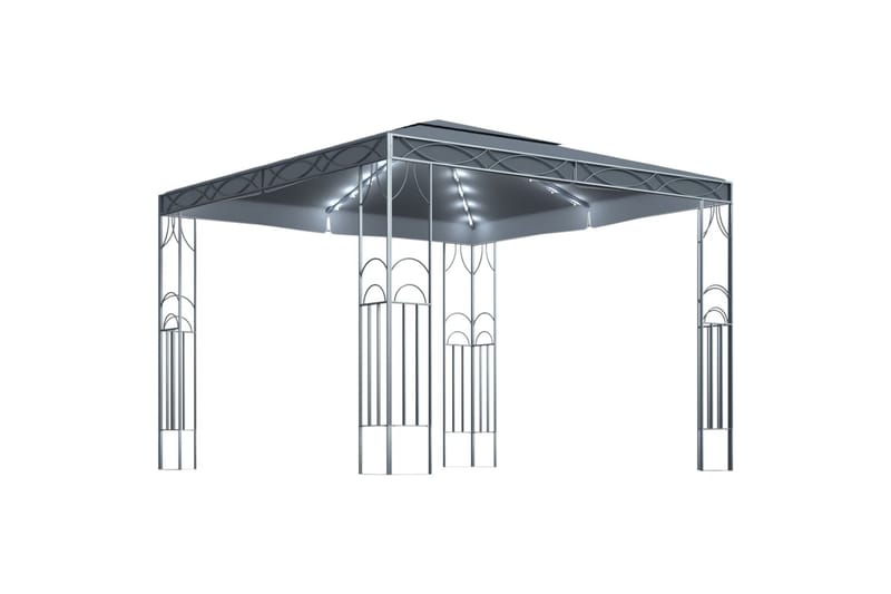 Paviljong med gardin og strenglys 300x300 cm antrasitt - Antrasittgrå - Hagemøbler - Solbeskyttelse - Paviljonger - Komplett paviljong