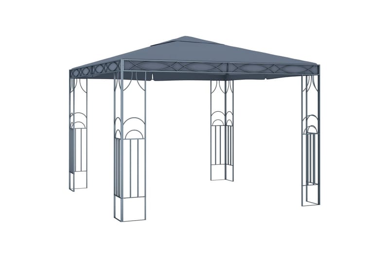 Paviljong med gardin og strenglys 300x300 cm antrasitt - Antrasittgrå - Hagemøbler - Solbeskyttelse - Paviljonger - Komplett paviljong