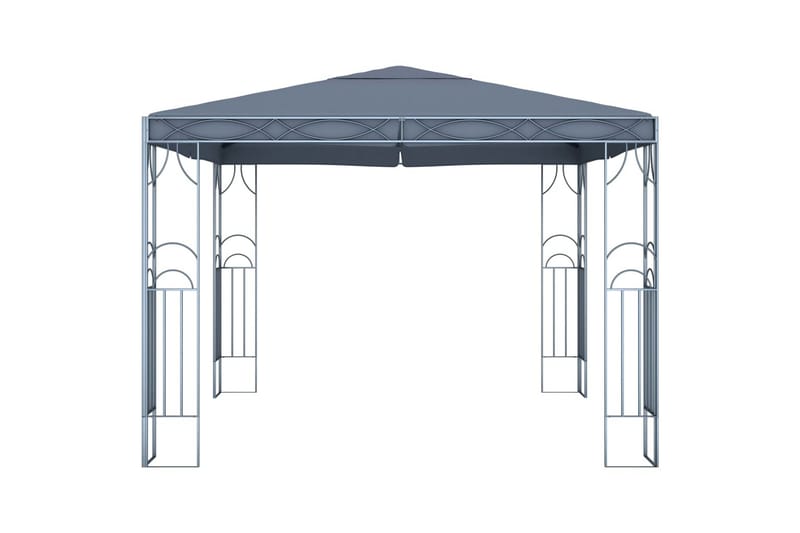 Paviljong med gardin og strenglys 300x300 cm antrasitt - Antrasittgrå - Hagemøbler - Solbeskyttelse - Paviljonger - Komplett paviljong