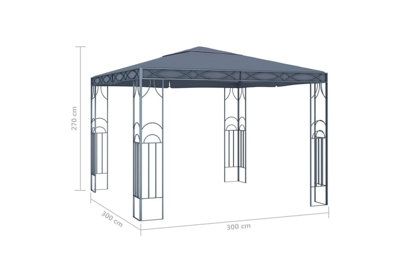 Paviljong med gardin og strenglys 300x300 cm antrasitt - Antrasittgrå - Komplett paviljong