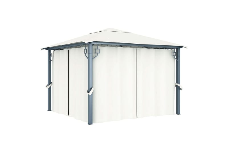 Paviljong med gardin og strenglys 300x300 cm - Krem - Hagemøbler - Solbeskyttelse - Paviljonger - Komplett paviljong