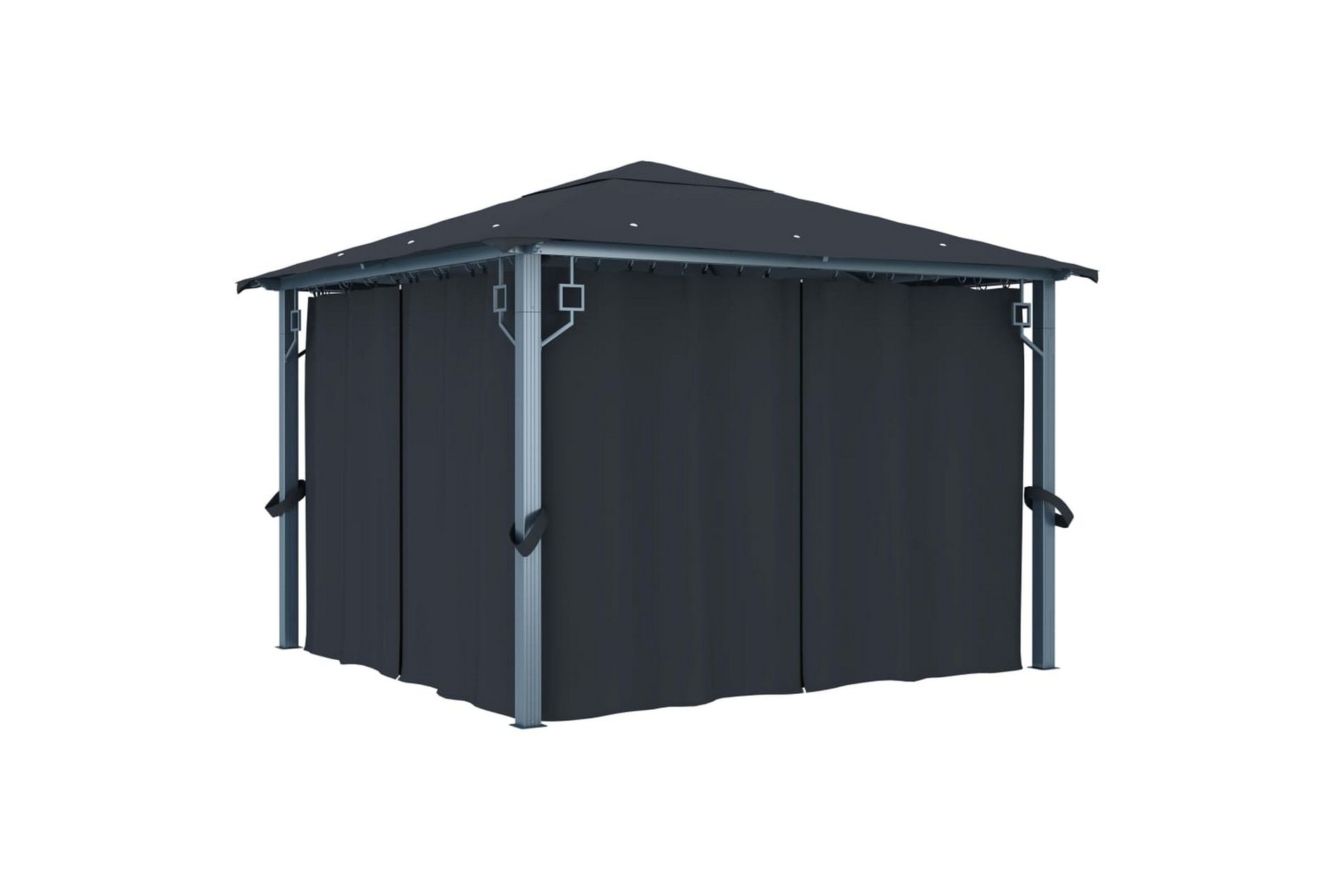 Paviljong med gardin og strenglys 300x300cm aluminium - Antrasittgrå - Hagemøbler - Solbeskyttelse - Paviljonger - Komplett paviljong