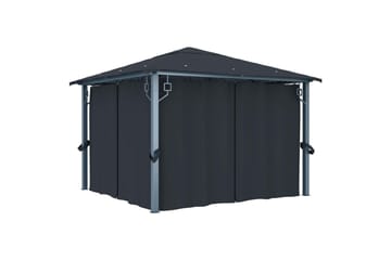 Paviljong med gardin og strenglys 300x300cm aluminium - Antrasittgrå - Hagemøbler - Solbeskyttelse - Paviljonger - Komplett paviljong