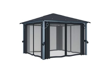 Paviljong med gardin og strenglys 300x300cm aluminium - Antrasittgrå - Hagemøbler - Solbeskyttelse - Paviljonger - Komplett paviljong