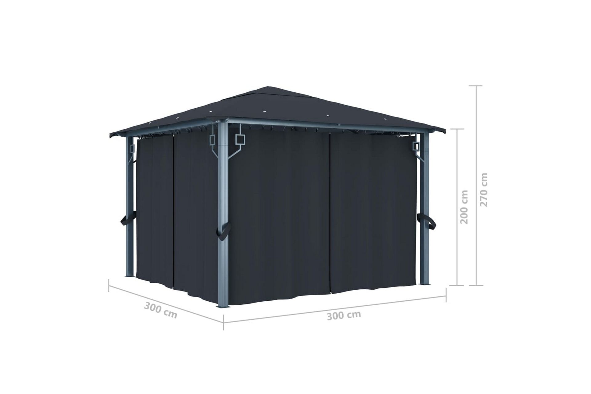 Paviljong med gardin og strenglys 300x300cm aluminium - Antrasittgr�å - Hagemøbler - Solbeskyttelse - Paviljonger - Komplett paviljong