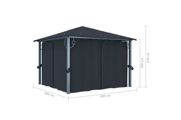 Paviljong med gardin og strenglys 300x300cm aluminium - Antrasittgrå - Hagemøbler - Solbeskyttelse - Paviljonger - Komplett paviljong